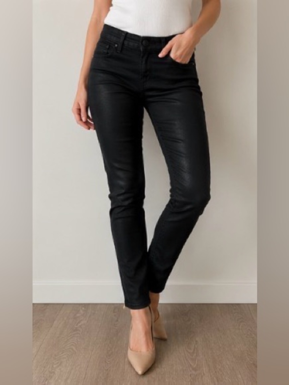 Black Coated Skinny Jeans - Women